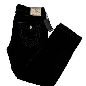 True Religion Men's Black 38 x 32 Jeans Ricky Flap Relaxed Straight Denim New